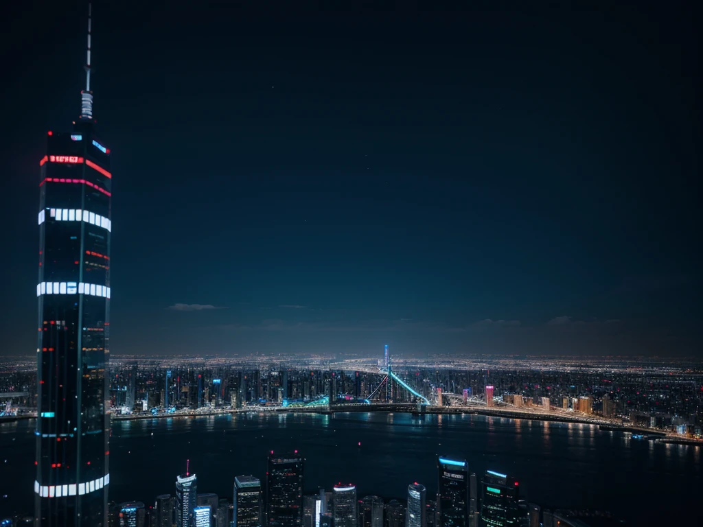 highest quality、Neon future city、Watching from high above、Night view