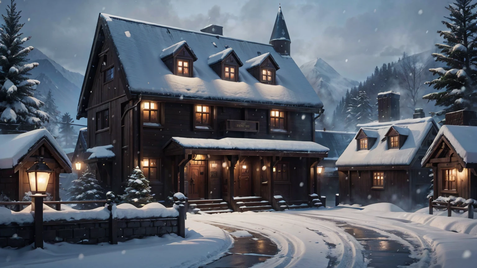 snow weather view of harry potter school, harry potter school