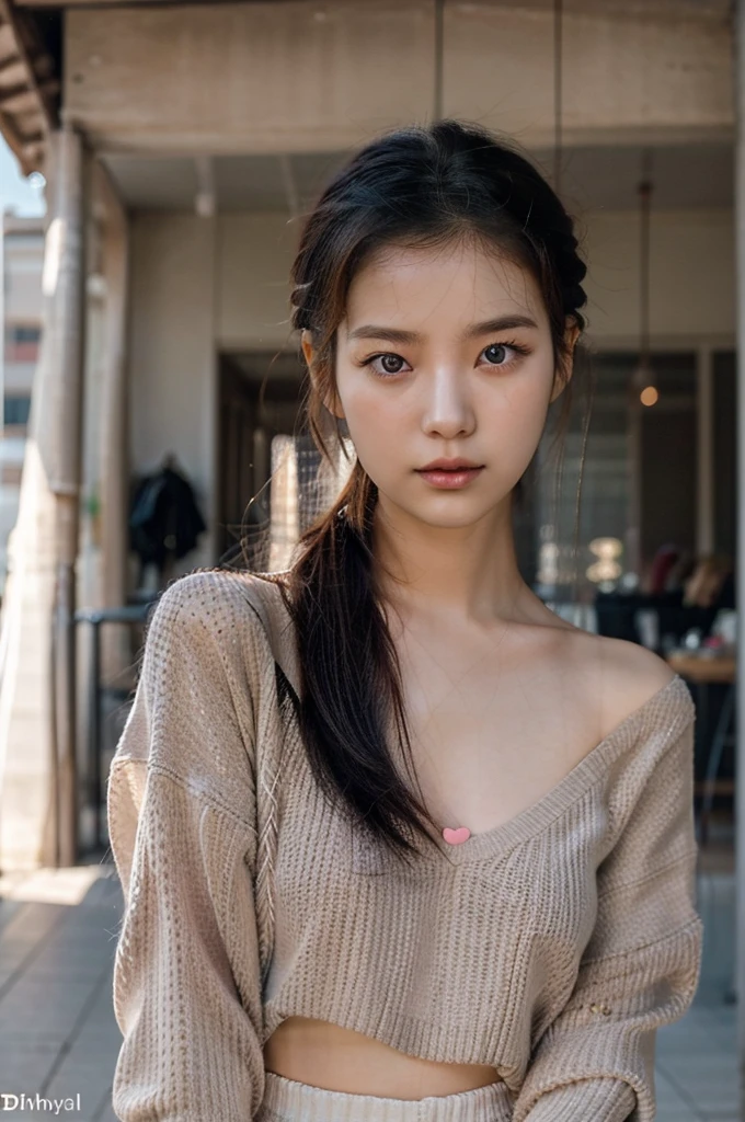 (a close-up of a 21-year-old Korean woman),

(Confident: 0.7), (cute attire: 1.0), (Petite stature: 0.8), (heart shaped face), (Beautiful doe eyes: 1.2), (Soft, small lips: 0.9), (Cute Stylish outfit: 1.1), (cute outfit), (pink: 0.8), (Hint of sexiness: 0.6). (Mischievous smile: 0.5), (Lively campus background: 0.7), (Secret Journal in hand: 0.6), (Determined expression: 0.9). (Vulnerable look: 0.4), (Subtle emotional depth: 0.35), (dlwlrma: 0.4), (Cinematic realism: 1.3), (Nikon D850 camera: 1.0), (Film stock photograph: 0.9), (Saturated colors: 1.1). (Hyper-realistic lighting: 1.2).