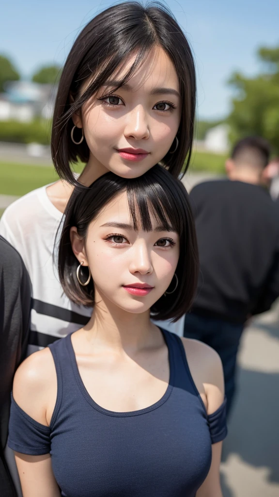 (RAW Photo: 1.2), (Photorealistic: 1.4), (Best Quality: 1.4), Ultra High Resolution, HDR, 8K Resolution, Dreamy, Commentary, Landscape, (No Text), Solo Focus, (Detailed Eyes), (Detailed Face), (Detailed Clothing Features), Skin Tight, (Shiny Skin), (SLF) Mender), (Slim), (Beauty Face), 1 Boy, Virtual Girl Ren Young, bangs, black hair, blue eyes, earrings, loose shirt, smile, embarrassed, cute, look straight at the camera,