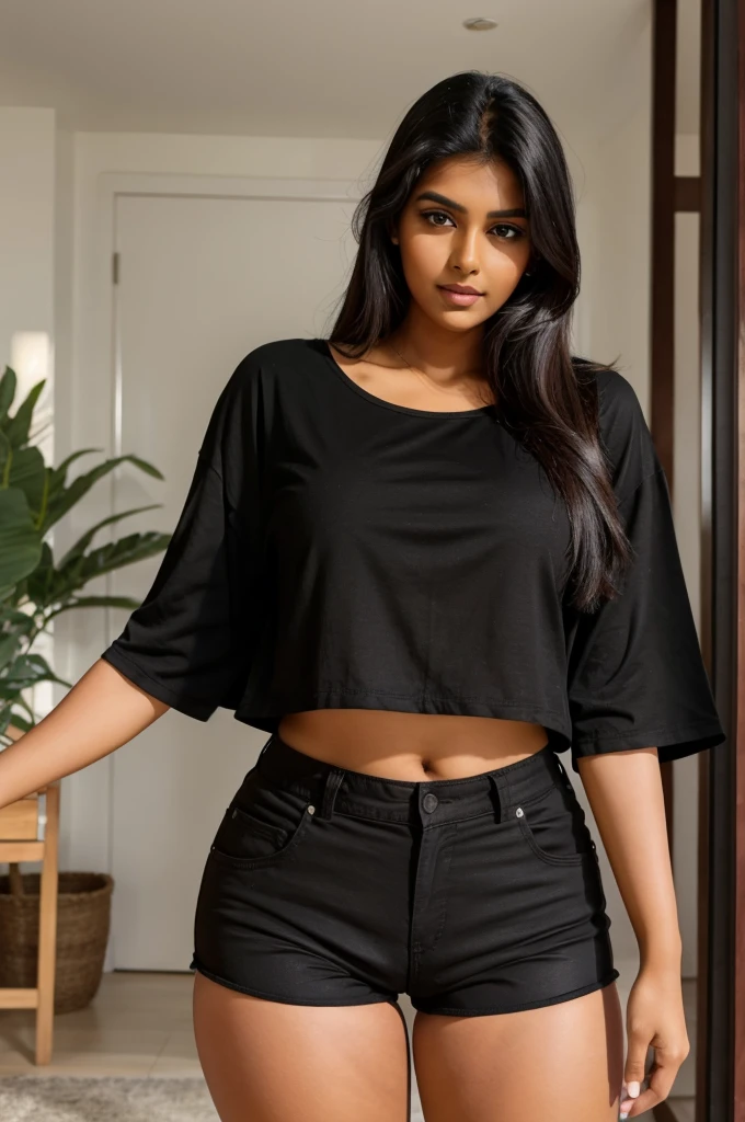 6 feet tall big beautiful indian girl in black shorts