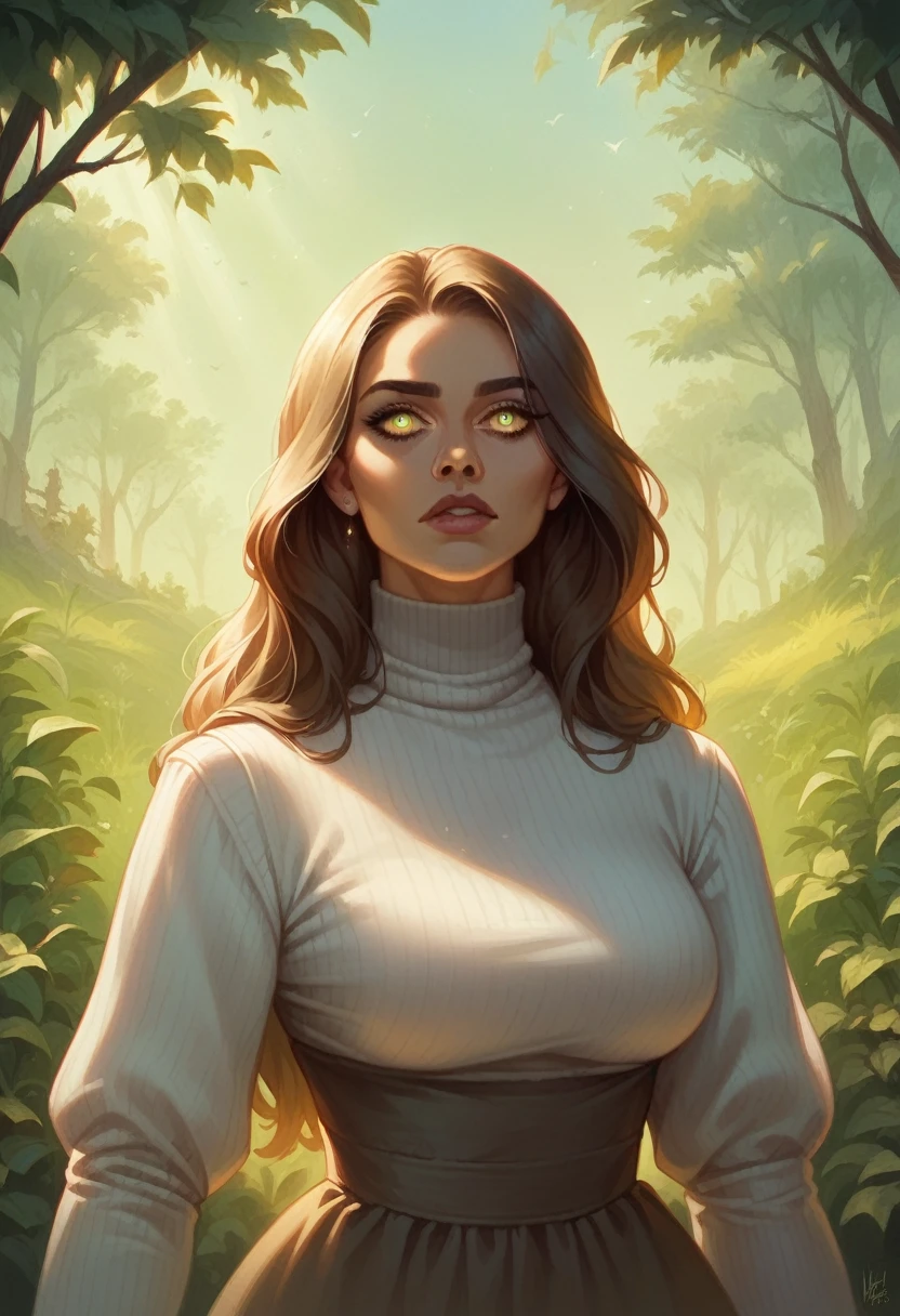 Ultra-HD Details, ((nature background)), detailed eyes, spectacular light, 8k, soft lighting, high quality, mama, Upper part of the body, dress, turtleneck, weave, Cowboys, Intrinsic Kim Kardashian 