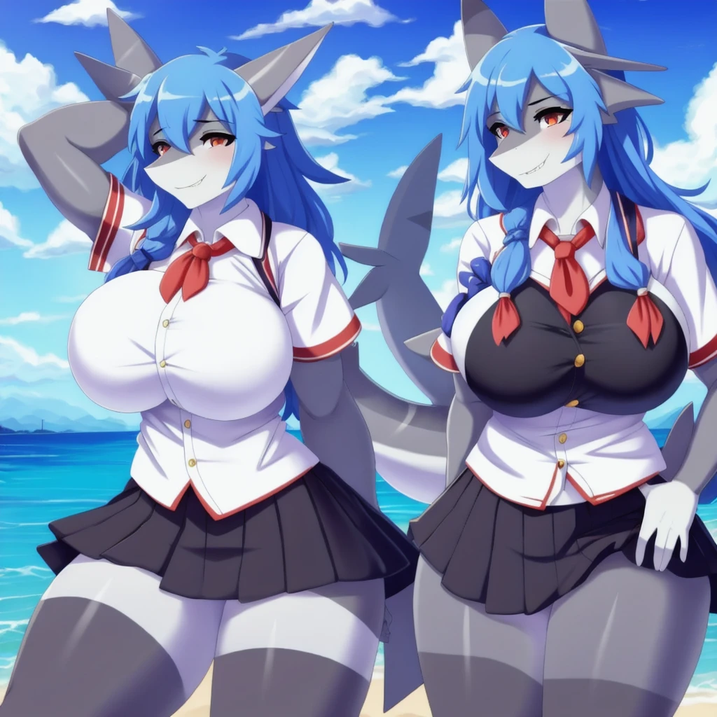 Shark girl, very sexy, big breasts, Japaneseschooluniform