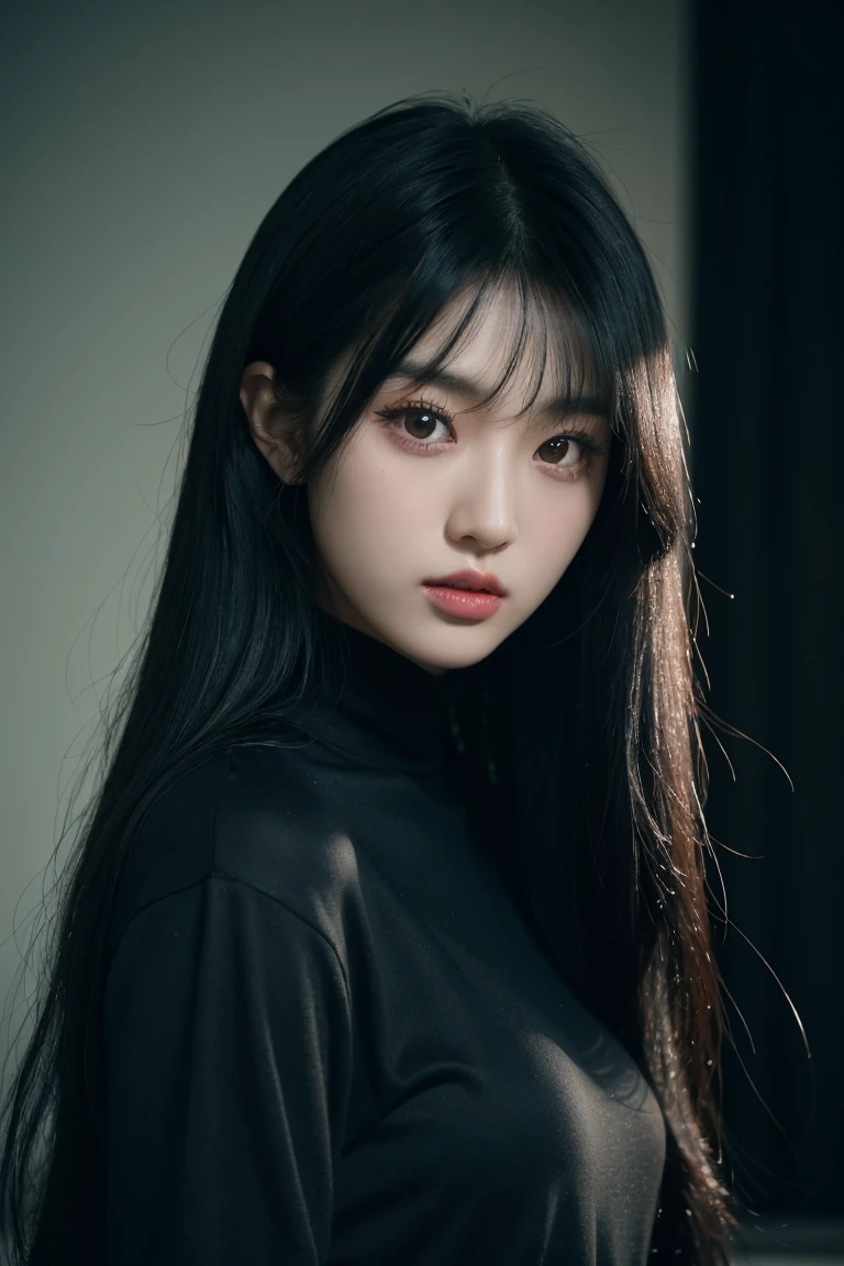 A man in a black shirt、Close-up of lady with long black hair, Ulzan, Korean Girl, She has black hair,With bangs, 2 4-year-old female model, Beautiful young Korean woman, Photos of slim girls, Beautiful Korean woman, Jisoo from Blackpink, cruel korean goth girl, Long hair, black hime cut hair, Instagram Models