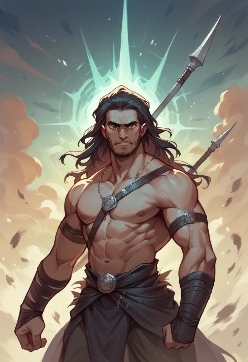 Create a character of a Indra from Indian mythology with a battlefield background 