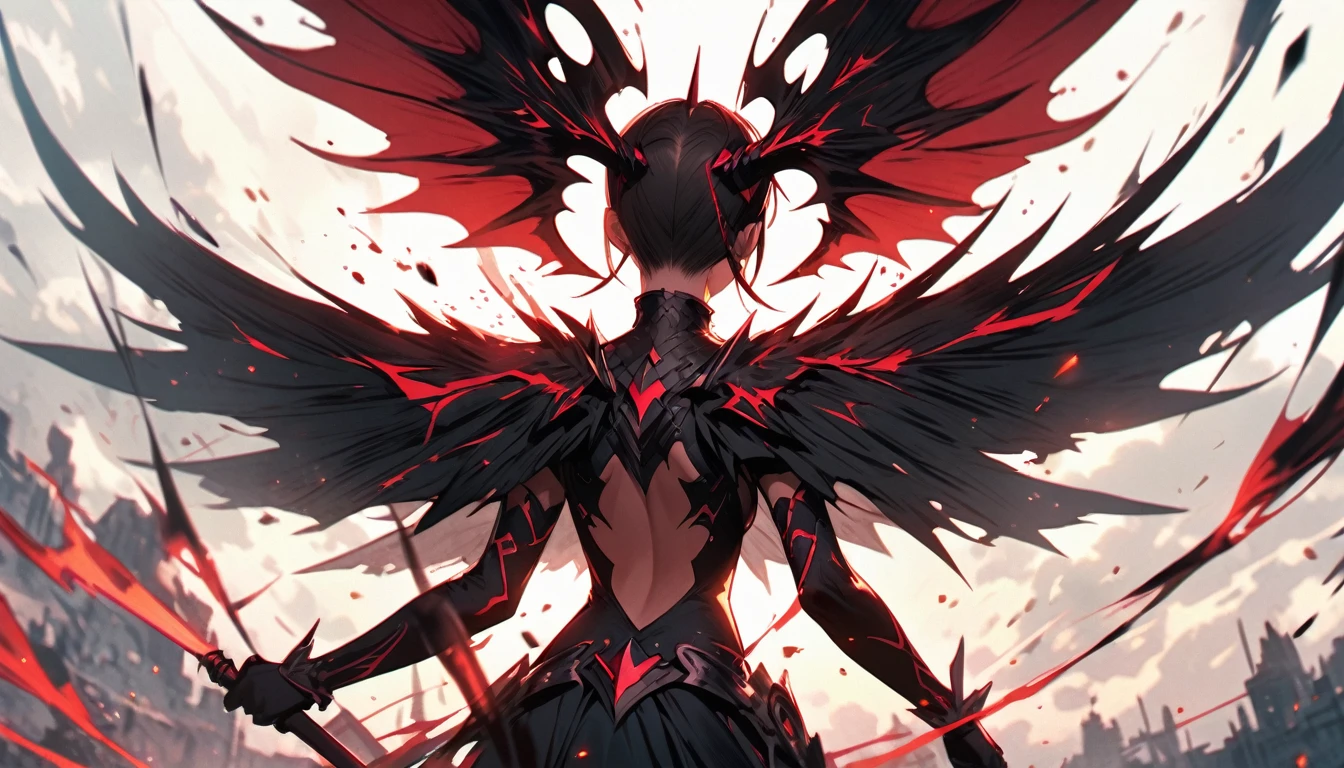 absurdres, highres,
BREAK
Demon King and Exterminating Female Brave Party, back view, fantasy, magical effect
