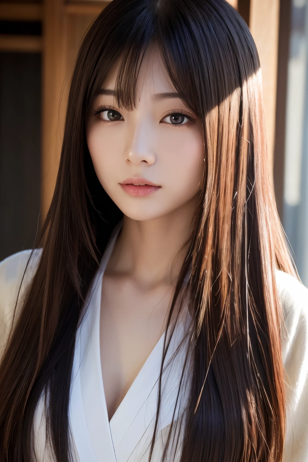 high quality, High resolution, 8K,Japanese、long hair、Sharp Face、slender、 behavior