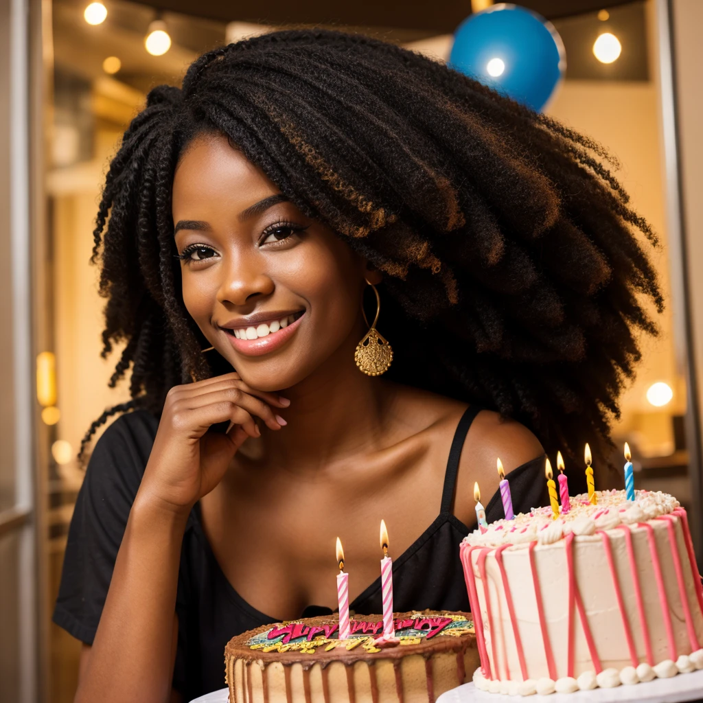 Black African American girl model celebrate birthday smiling