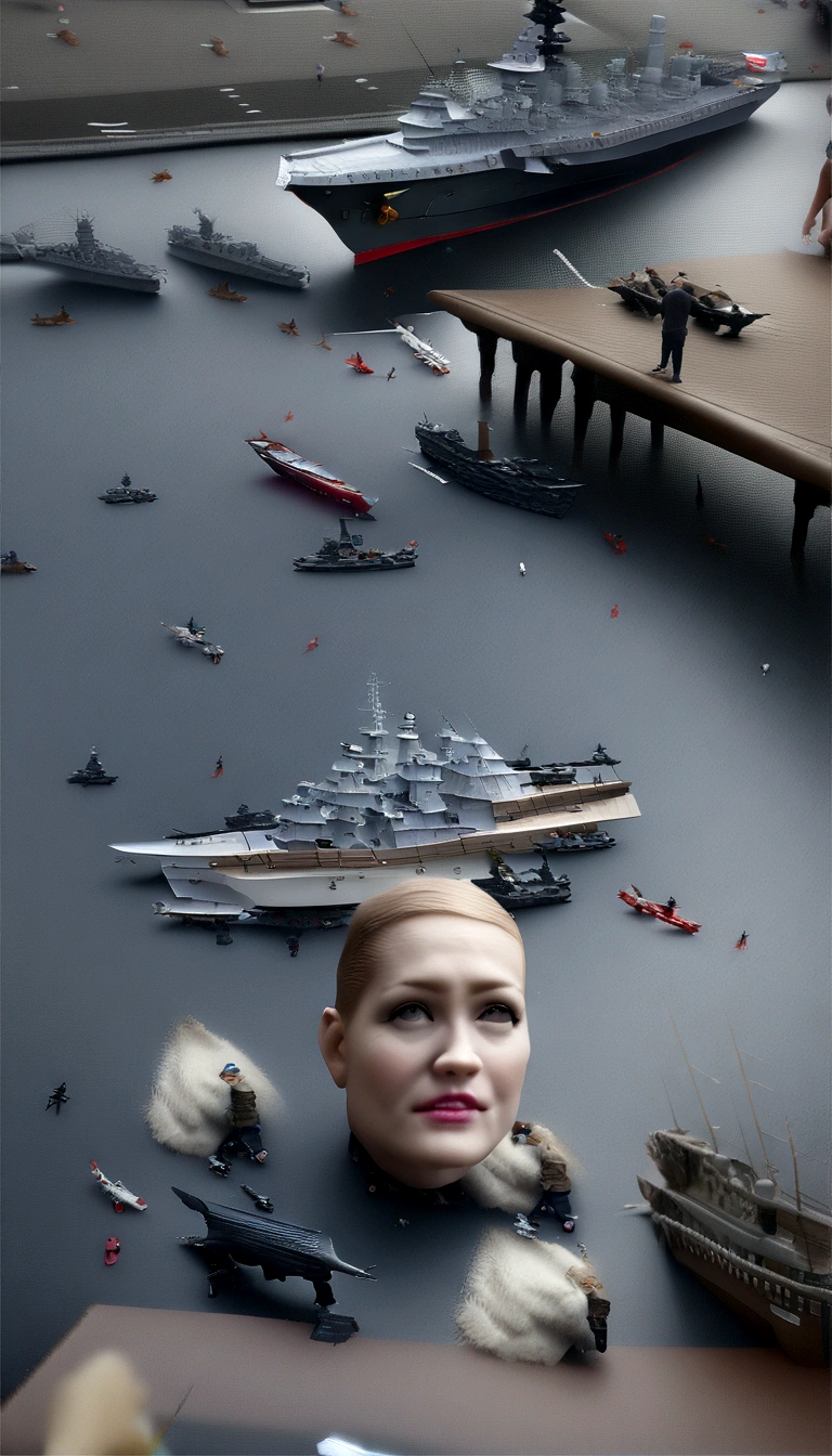 (best quality,4K,8K,high resolution,Super CG Rendering,Downward view,Broad View,On the table:1.2),Extremely detailed,(Practical,Reality,Photorealistic:1.37),Raging Spaceship, Perfect Battleship design,Epic Composition,Epic scene,Practical military background, Amazing naval battle, Battleship, warship, Cancore style, wallpaper, Battleship, Large-scale naval battles full of fantasy elements, Yamato Battleship, Fleet Collection Arcade Game Room, high quality, Extremely detailed, submarine, Surrounded by red,Downward view,Ultra-wide-angle lens shooting effect,Film Tone,Professional lighting,Sunset,Orange sky,dreamy clouds
