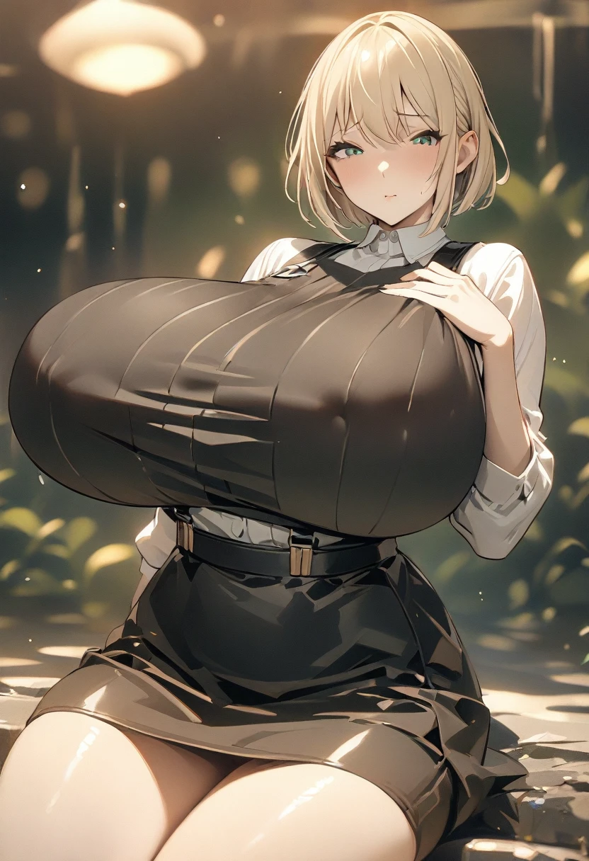 (masterpiece, best quality:1.2), 1 girl, solitary，short hair（（suspender skirt）），Large and sagging breasts，（8K）（HD）（（best quality））， （（Surrealism））