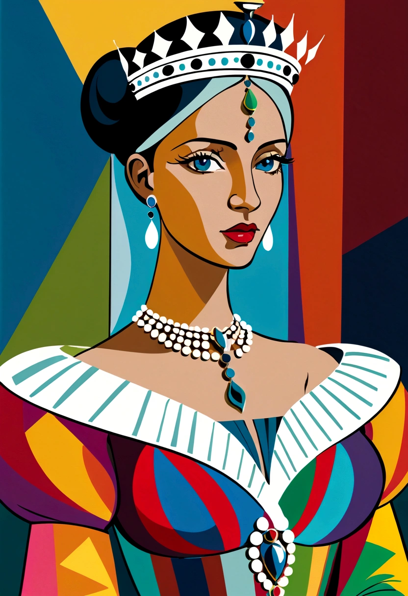 Picasso Cubism, Queen, crown, elegant dress