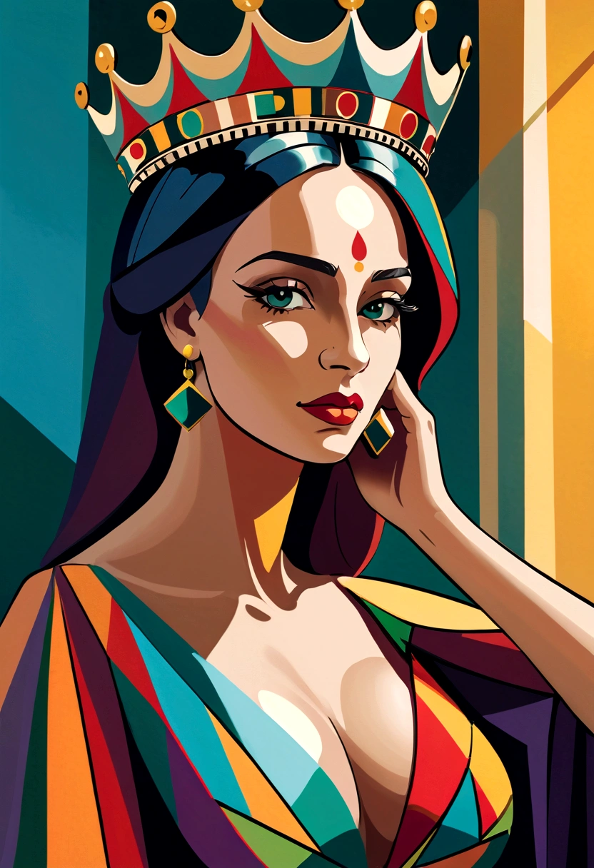 Picasso Cubism, Queen, crown, elegant dress