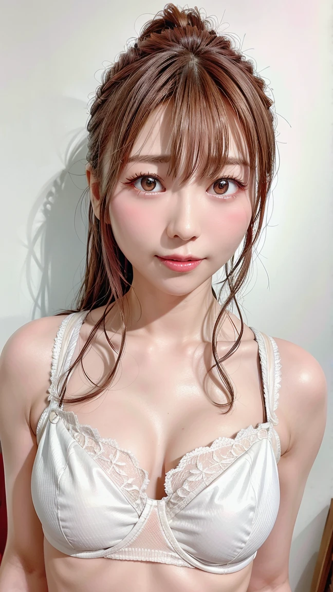 Highest quality, Realistic, Perfect Human Anatomy, Very detailed, Very delicate and beautiful, Raw photo, Professional Lighting, Illumination, Depth of written boundary, Single focus, whole body, Skinny Japanese woman, 30-year-old woman, Brown Hair, Small Head, Beautiful Eyes, True Face, Realistic skin, Fine grain, Black lace bra, Black lace panties,long hair