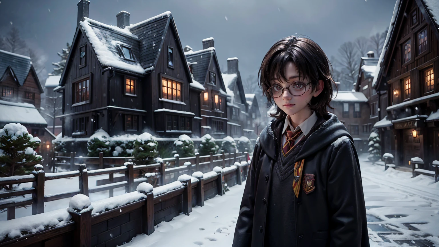  harry potter school, harry potter school front  view in snow weather