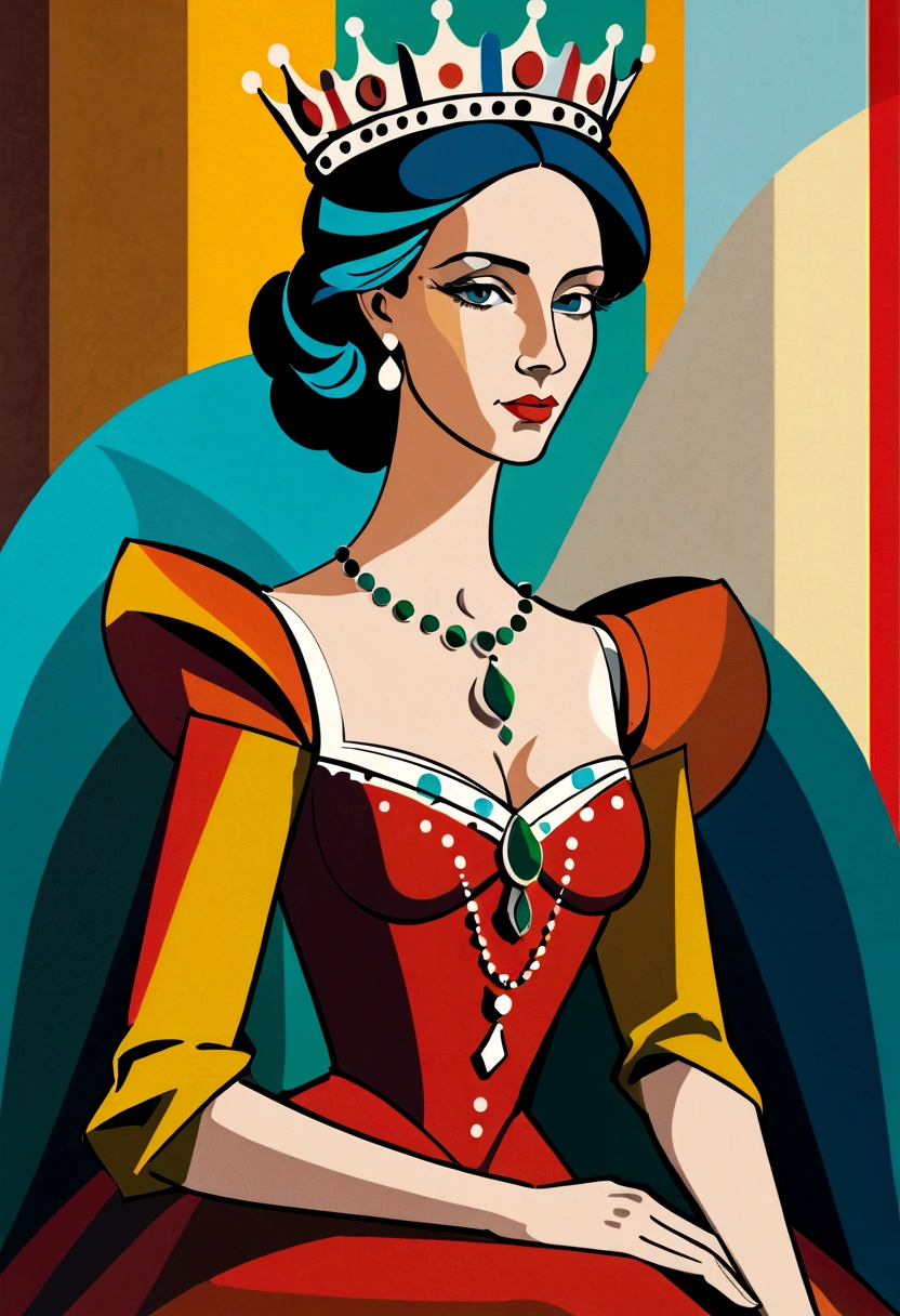 Picasso_Cubism, Queen, crown, elegant dress
