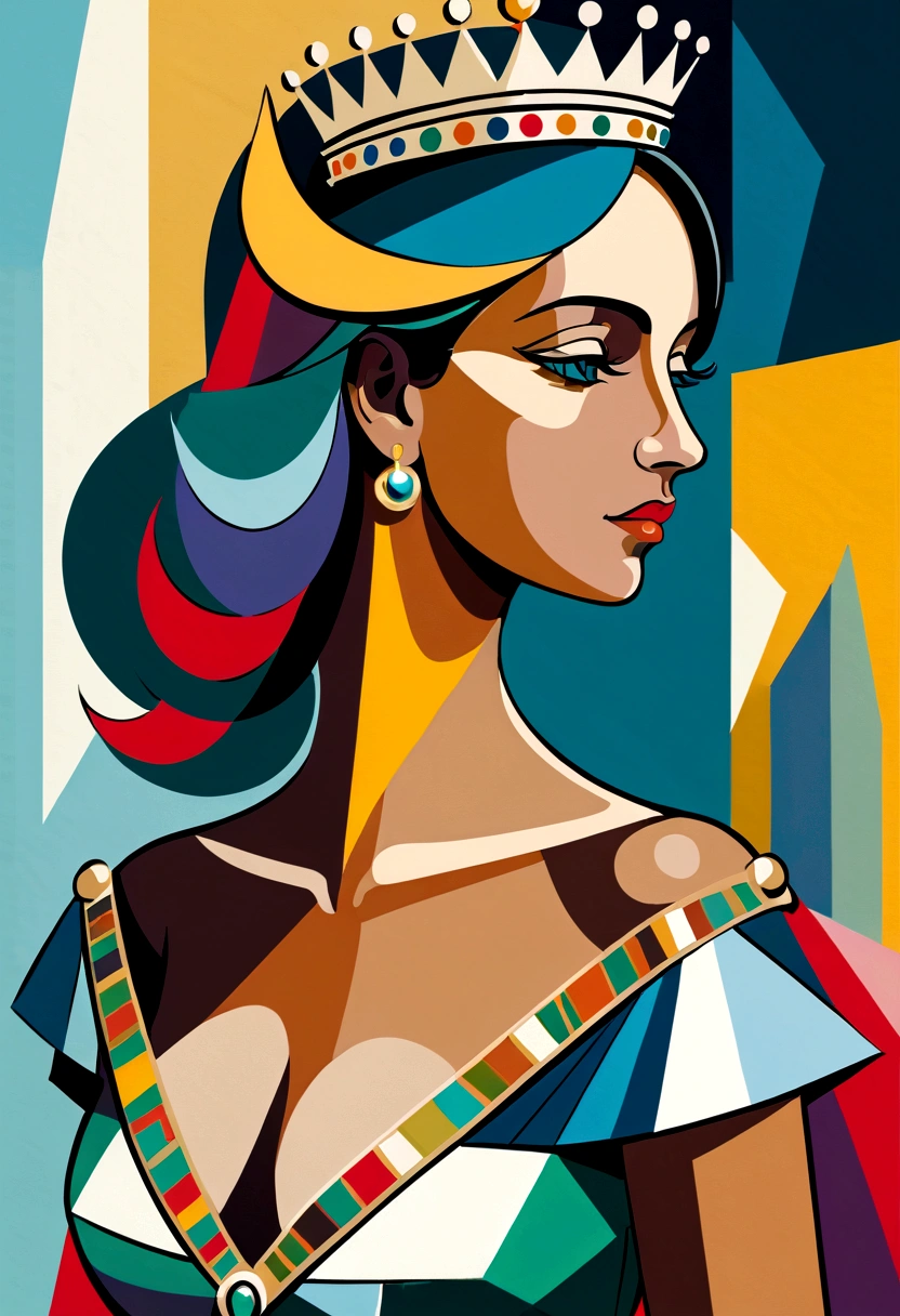 Picasso_Cubism, Queen, crown, elegant dress