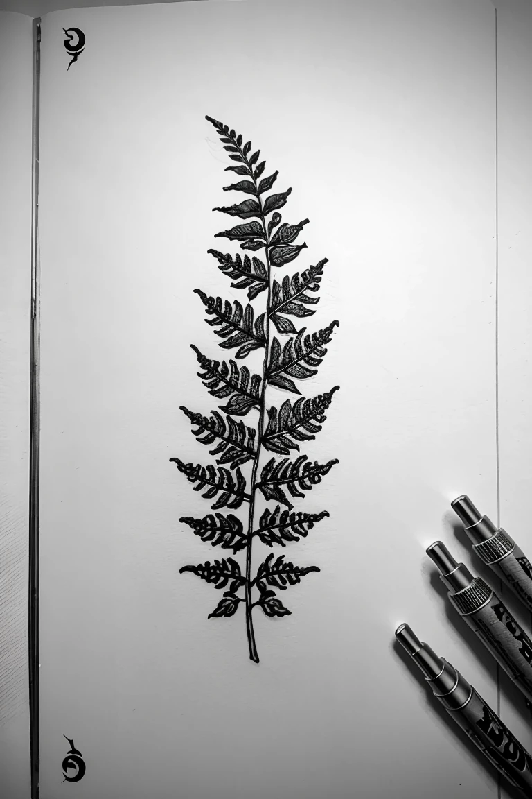 Fern leaves, in the form of a tattoo sketch