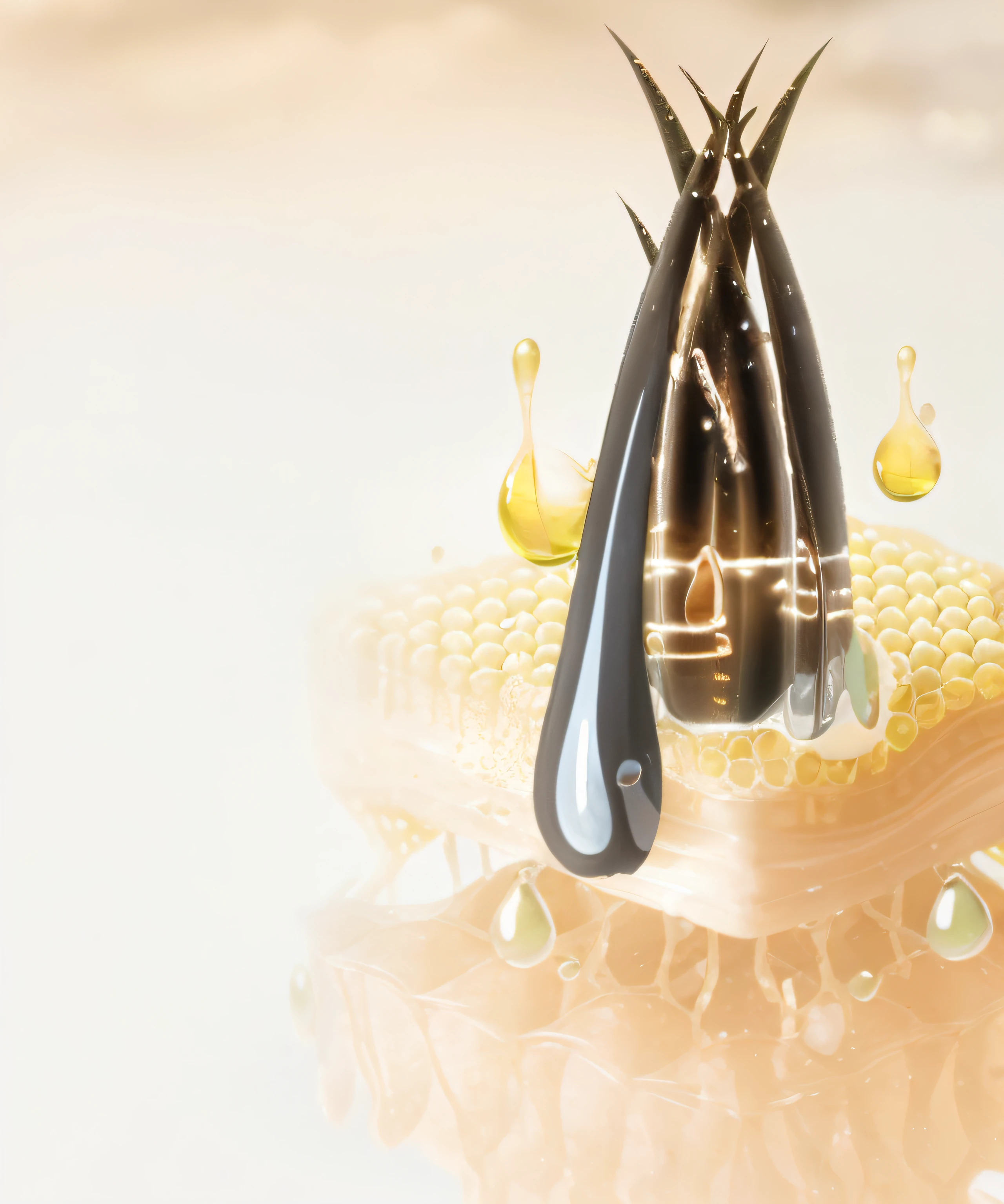 Pictures of water drops on the roots of hair, Synthetic biological skin, human structure bee concept art, A beautiful artistic illustration, Abnormally complex 3D rendering, Blistering skin, Stylized digital illustration, Perfect skin, Realistic illustrations, 2. 5 days he, illustration sharp detail,oc rendering,8K
