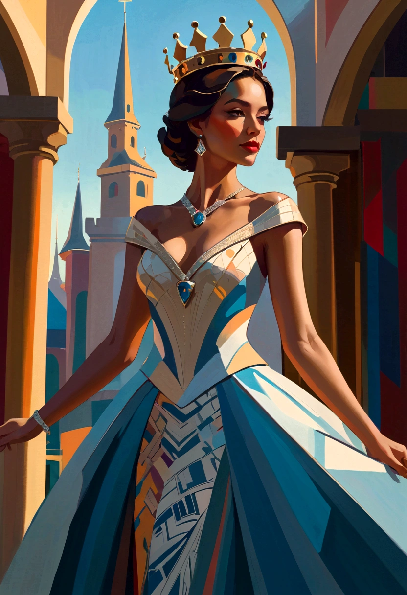 Cubism, Queen,  crown, elegant dress