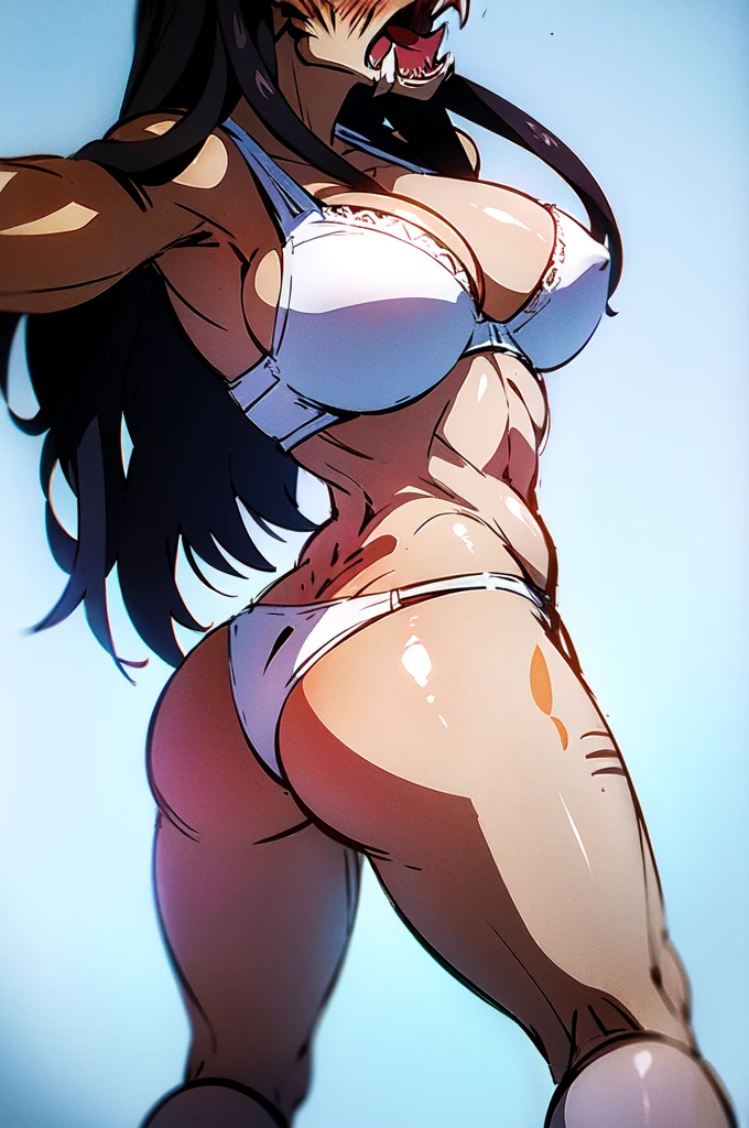 (masterpiece, 4K:1.15)                                                 BREAK                                                                                   ((muscler predator with  white underpants and bra, , perfectly detailed )):1.2, solo, 1girl                                                                           BREAK                                                                          white panties, white bra, white bra straps         
BREAK                                                                                     rear view, white backgrounds