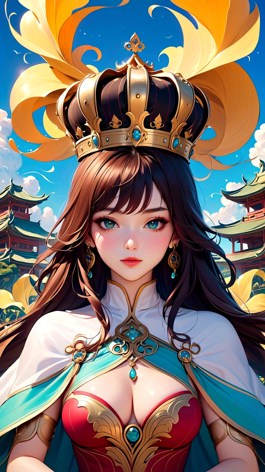 Anime style image，A woman sits on a throne，Wearing a crown on his head, Portrait of Yang Jian, Art Station, Fantasy Art, Beautiful fantasy queen, ((Beautiful fantasy queen)), Portrait of the Knights of the Zodiac, Fan Art Best Artstation, 8k high quality detailed art, Detailed digital anime art, 2. 5 d cgi anime Fantasy Artwork