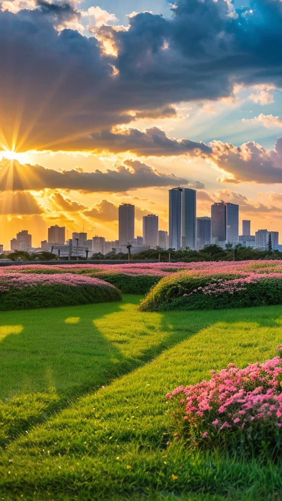 a close up of a field of flowers with a sky in the background, god's rays highly detailed, rays of life, god's rays, rays of god,    there is a picture of a beach with a pier in the distance, today\'s featured photograph 4k, clouds and wings and waves, clouds and waves, oceanside, crisp lines, harmony of swirly clouds, epic blue sky,    a view of a city with tall buildings and a green park, tokyo japan, tokyo city, tokyo city in the background, tokio, tokyo, japanese city, tokyo prefecture, new tokyo, aerial view of a city, tokyo in the background, bird's eye view of a city, modern tokyo, japanese downtown, osaka skyline background, in tokio, shinjuku seascape, heaven on earth, wide angle landscape photography, epic wide angle, wispy clouds, big sky, big blue sky god sun rays, few sun rays, rays of god shining from above, rays of the sun, sun rays at sunset, rays of sunlight, godly light, rays of sunlights, rays of sun