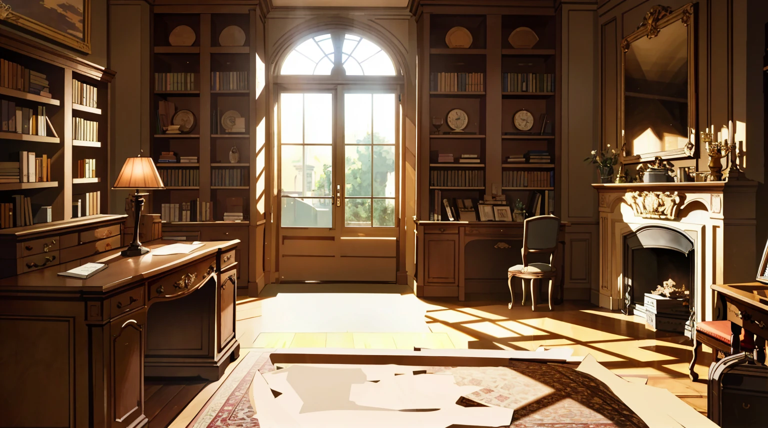 （best quality，masterpiece：1.2，detailed details，4k），Medieval European luxury room，Gorgeous desk，wine，Godfather Mafia Room，Looking up