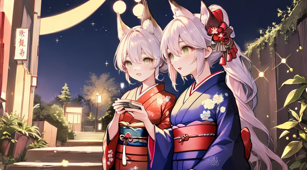 best qualtiy, 超A high resolution, A detailed face, A detailed eye, beautiful sexy woman, black and red kimono, moon in background, nigh sky, holding sake in hand, Sparkle, butterflys々, Fantastical, Looking up at the moon, sit at the base of a tree,
