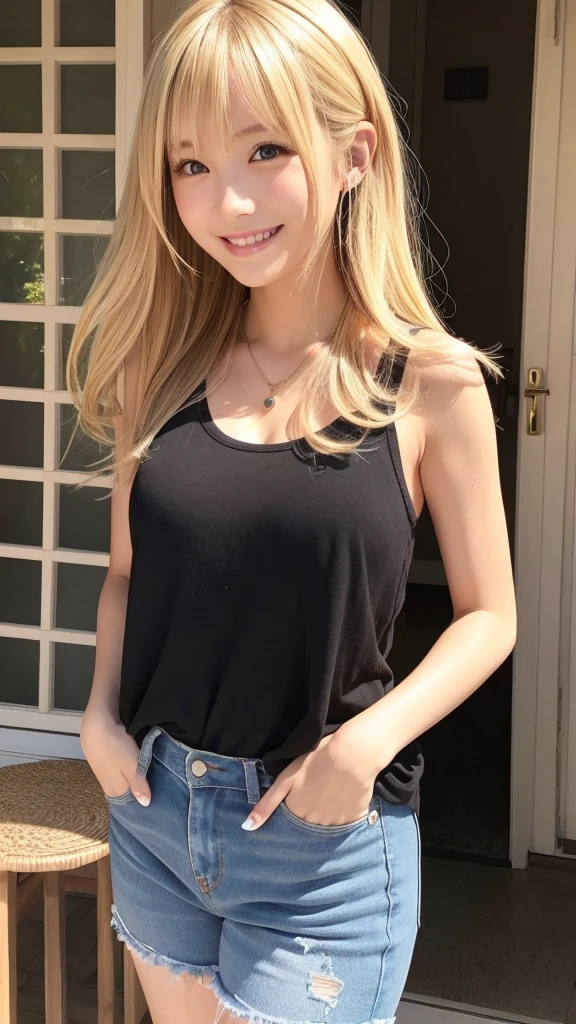 ータファッション、Are standing、Blonde、semi-long、Gal、smile、Big Breasts。