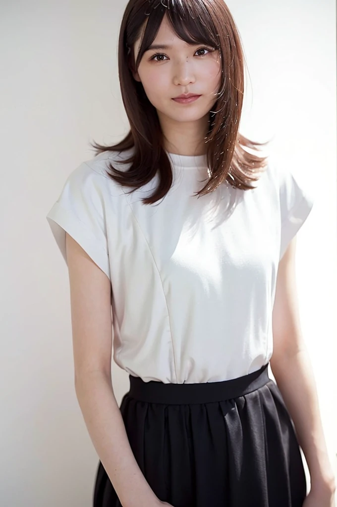 1 Girl, (Summer clothes:1.2), Very beautiful Japanese idol portraits,
(RAW Photos, Highest quality), (Realistic, Realistic:1.4), (masterpiece),
Very delicate and beautiful, Very detailed、wonderful, finely, Very detailed CG Unity 8K 壁紙, Very detailed, High resolution, Soft Light,
Beautiful detailed girl, Very detailed目と顔, Beautiful and sophisticated nose, finelyて美しい目, Cinema Lighting,
(Simple light color background:1.3)、Complete Anatomy, Slender body, Small breasts, smile