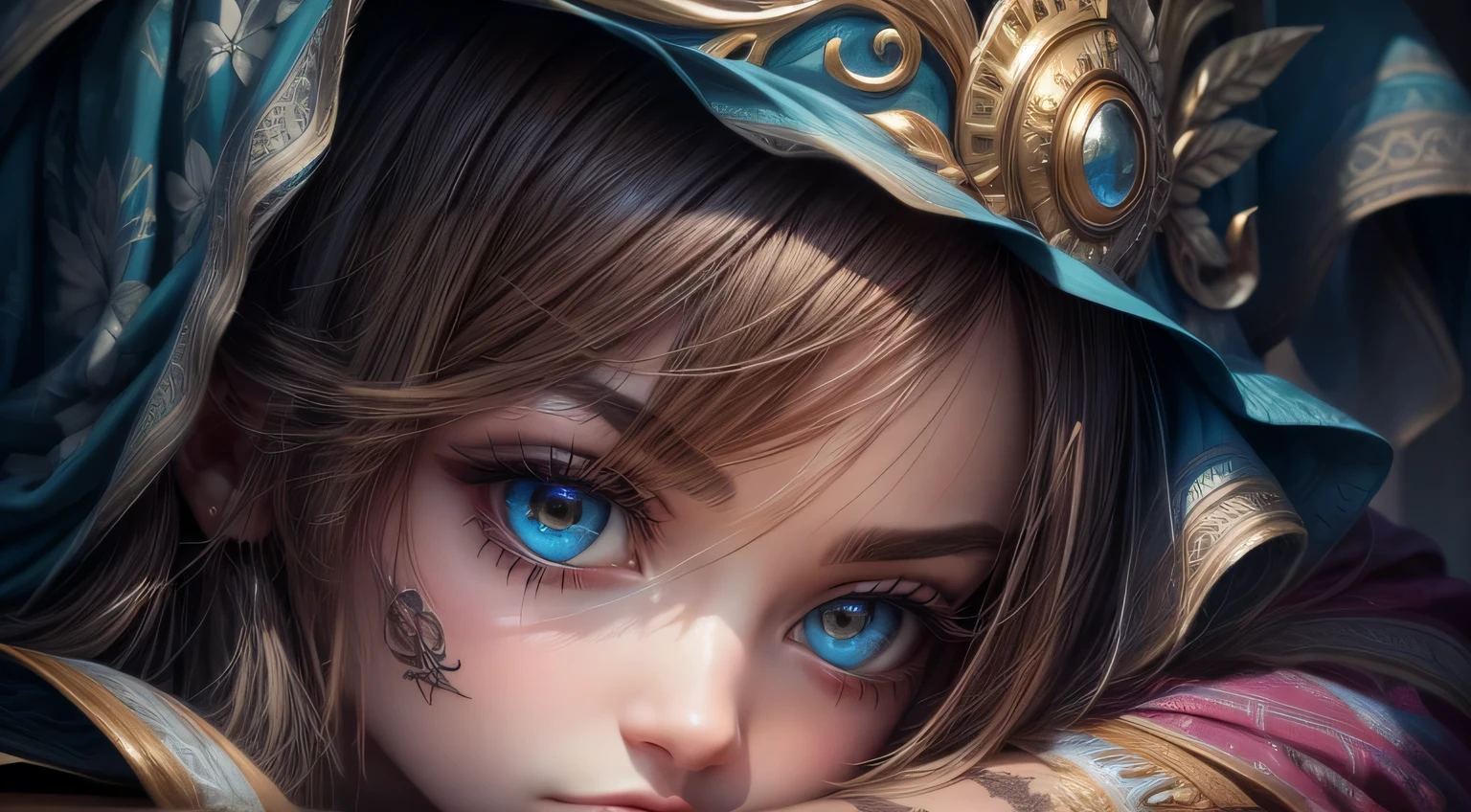 Beautiful girl face with gorgeous dreamy eyes