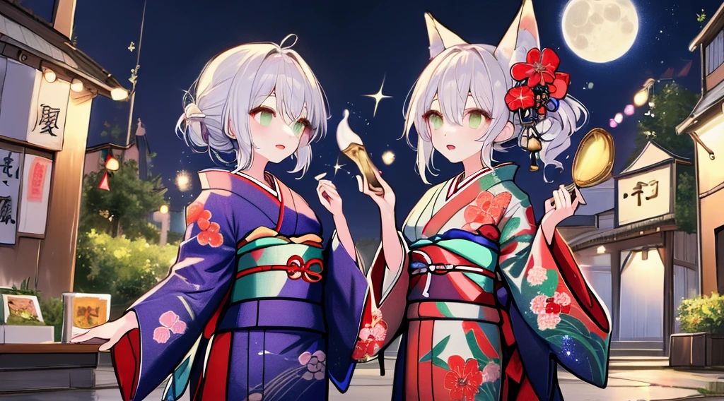 best qualtiy, 超A high resolution, A detailed face, A detailed eye, beautiful sexy woman, black and red kimono, moon in background, nigh sky, holding sake in hand, Sparkle, butterflys々, Fantastical, Looking up at the moon, sit at the base of a tree,