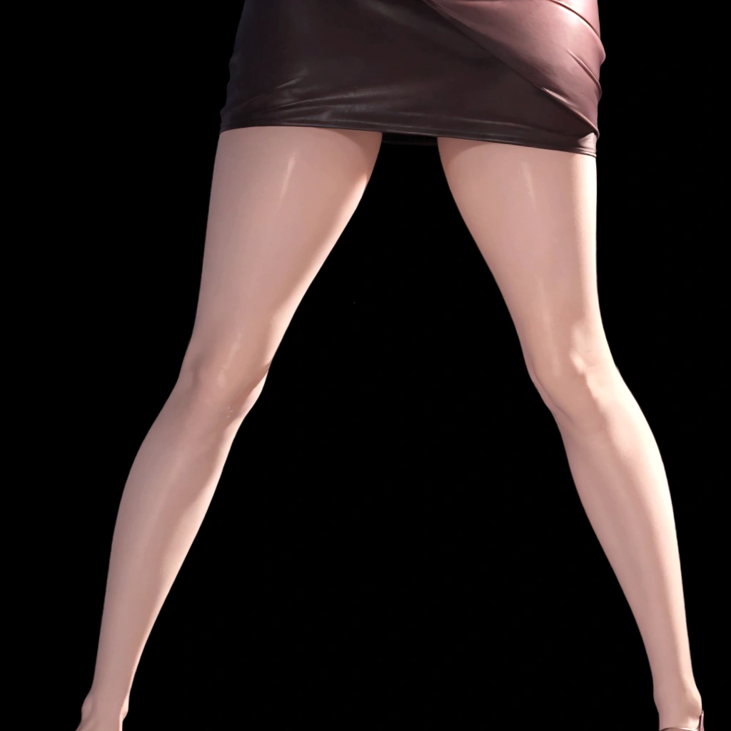 A woman in a short skirt、Close-up of woman holding mobile phone, Bodysuit Skin, Tracker in tights, Legs visible, Delicate legs towering over you, pink tight mini skirt, Realistic perfect body, Huge legs towering over you, mini skirt, Highly detailed footage of a giantess, The delicate leg lines cover you, Long thin legs