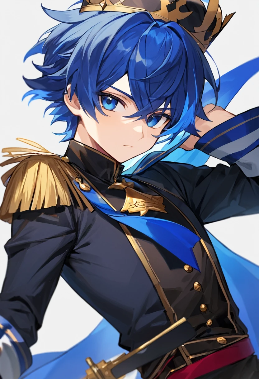 A boy man prince rebel black and blue hair 