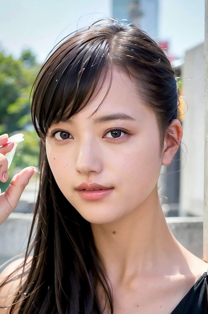1 Girl, (Summer clothes:1.2), Very beautiful Japanese idol portraits,
(RAW Photos, Highest quality), (Realistic, Realistic:1.4), (masterpiece),
Very delicate and beautiful, Very detailed、wonderful, finely, Very detailed CG Unity 8K 壁紙, Very detailed, High resolution, Soft Light,
Beautiful detailed girl, Very detailed目と顔, Beautiful and sophisticated nose, finelyて美しい目, Cinema Lighting,
(Simple light color background:1.3)、Complete Anatomy, Slender body, Small breasts, smile