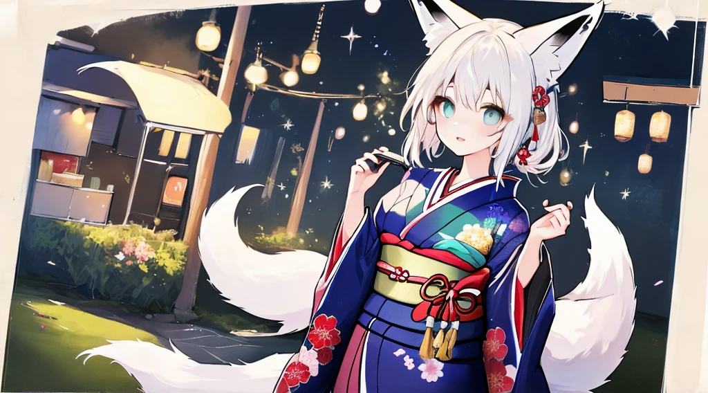 best qualtiy, A high resolution, beautiful sexy woman,kimono, Sparkle, Fantastical, fox
