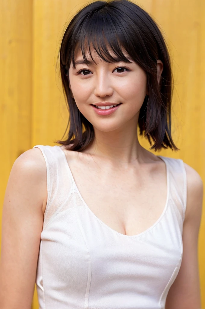 1 Girl, (Summer clothes:1.2), Very beautiful Japanese idol portraits,
(RAW Photos, Highest quality), (Realistic, Realistic:1.4), (masterpiece),
Very delicate and beautiful, Very detailed、wonderful, finely, Very detailed CG Unity 8K 壁紙, Very detailed, High resolution, Soft Light,
Beautiful detailed girl, Very detailed目と顔, Beautiful and sophisticated nose, finelyて美しい目, Cinema Lighting,
(Simple light color background:1.3)、Complete Anatomy, Slender body, Small breasts, smile