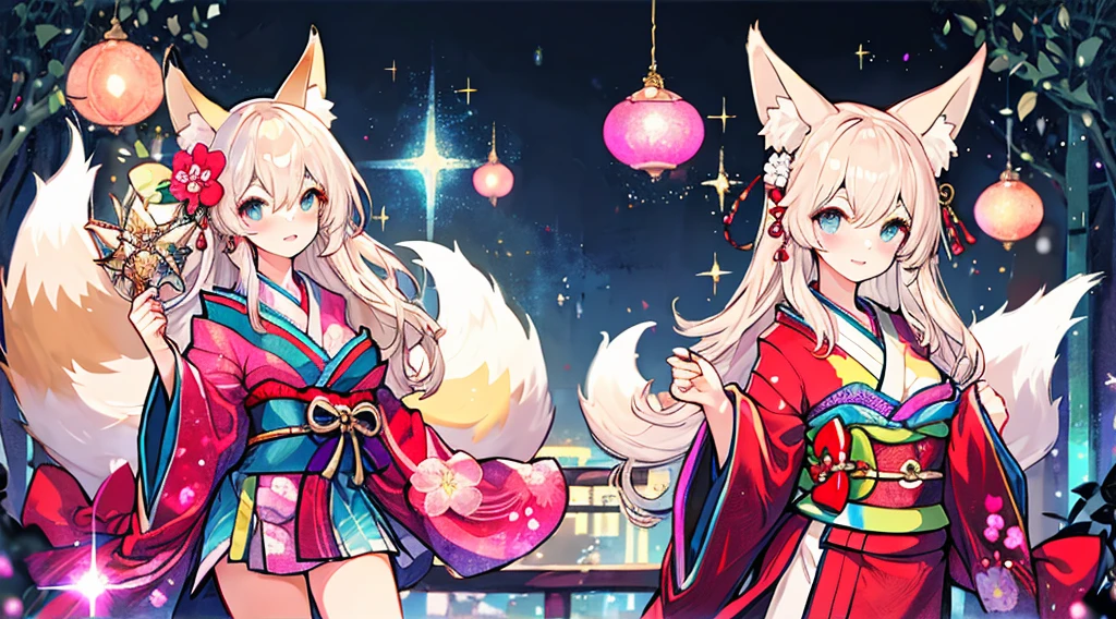 best qualtiy, A high resolution, beautiful sexy woman,kimono, Sparkle, Fantastical, fox