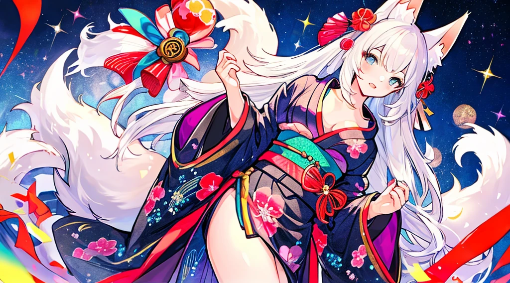 best qualtiy, A high resolution, beautiful sexy woman,kimono, Sparkle, Fantastical, fox yukata