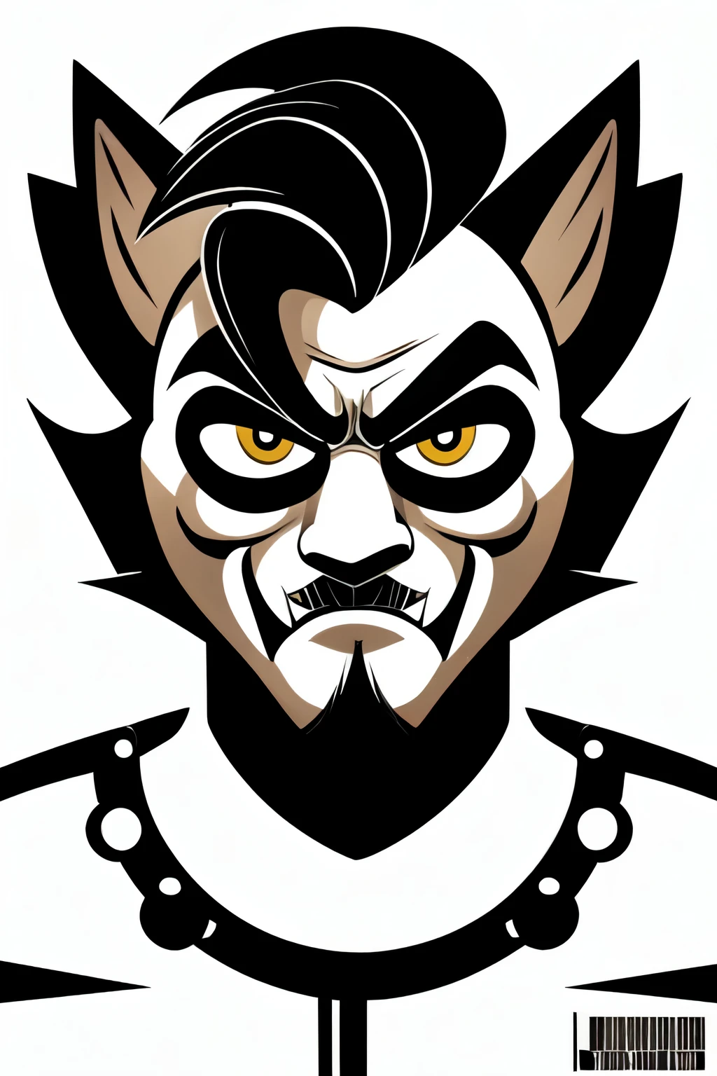 A psychobilly man in a minimalist stencil icon logo, awesome, professional, style MARVEL, with thick lines and a front view, suitable for STENCIL, WHITE BACKGROUND