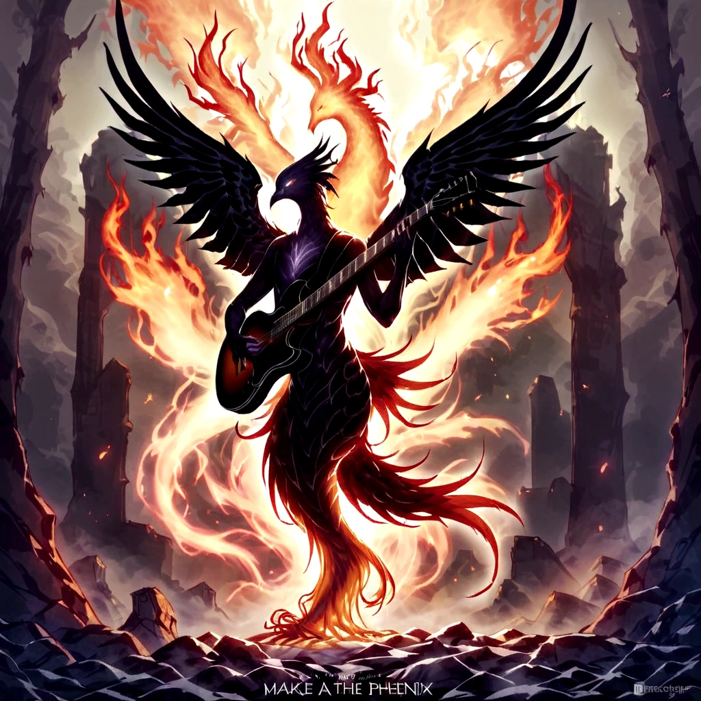 make a cover of a song, based on the phoenix, make a boy play the guitar and be surrounded by the energy of the phoenix