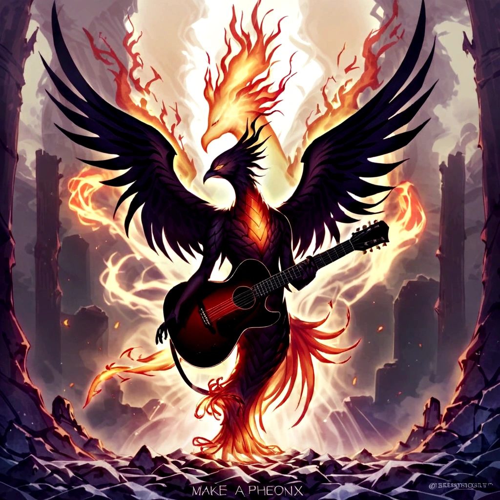 make a cover of a song, based on the phoenix, make a boy play the guitar and be surrounded by the energy of the phoenix