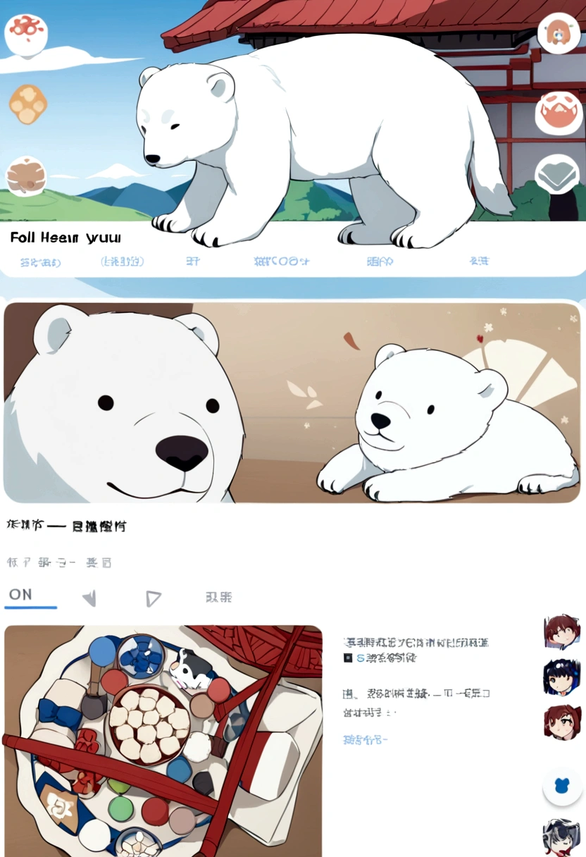 有一只戴着围巾的卡通Polar Bear, Screenshot inspired by Ma Yuanyu, Popular on Reddit, Folk Art, Komono, Polar Bear, Son of Heaven, Chiba Yudai, 1.8, ?. 8, Intermediate metaverse
