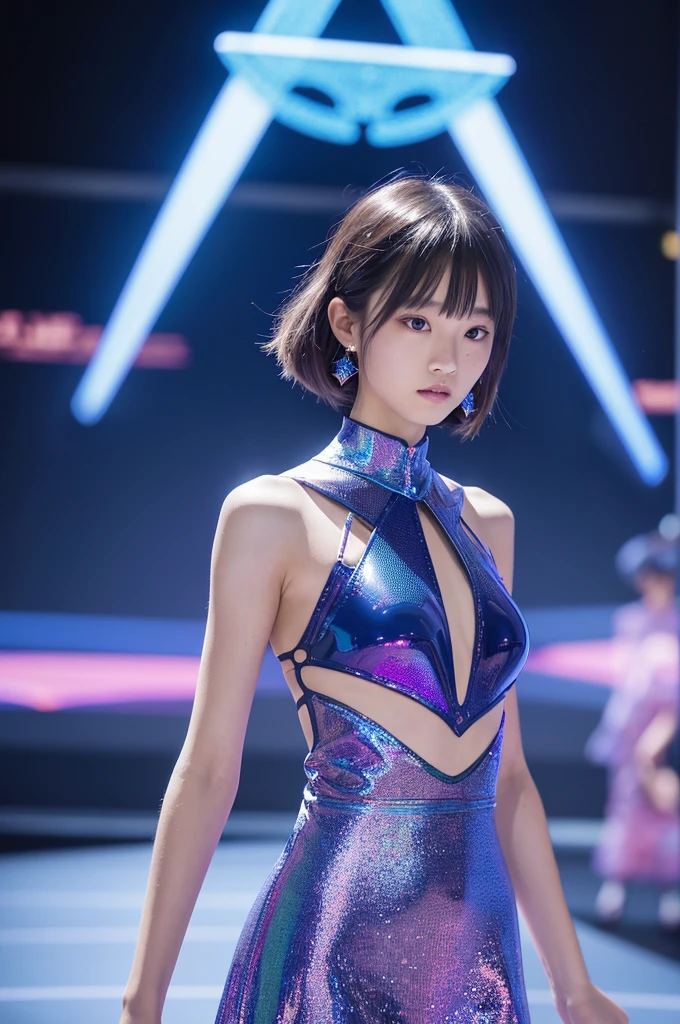 Highest quality,masterpiece,Very detailed, 8K,Beautiful Japan woman at 32 years old:1.5, blunt bangs, Black Hair, Small face, Crucifixion, (Detailed glamorous blue and light blue magical girl heroine outfit:1.5), Ecstatic expression、 ((クロスにCrucifixionにされた女性:1.5, Breast Augmentation Surgery)), Very detailedな臭い脇の下