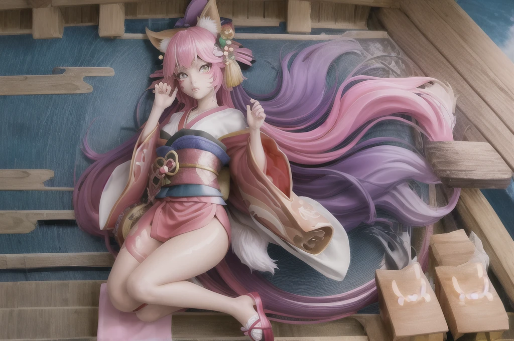 scg, 1girl, (anime:1.3), absurdly long hair, fox ears, fox tail, facepaint, makeup,
kimono, japanese clothes, pink kimono
(best quality:1.05), (masterpiece:1.1025), (highres:1.05), (an extremely delicate and beautiful:1.05), original, extremely detailed wallpaper,1girl