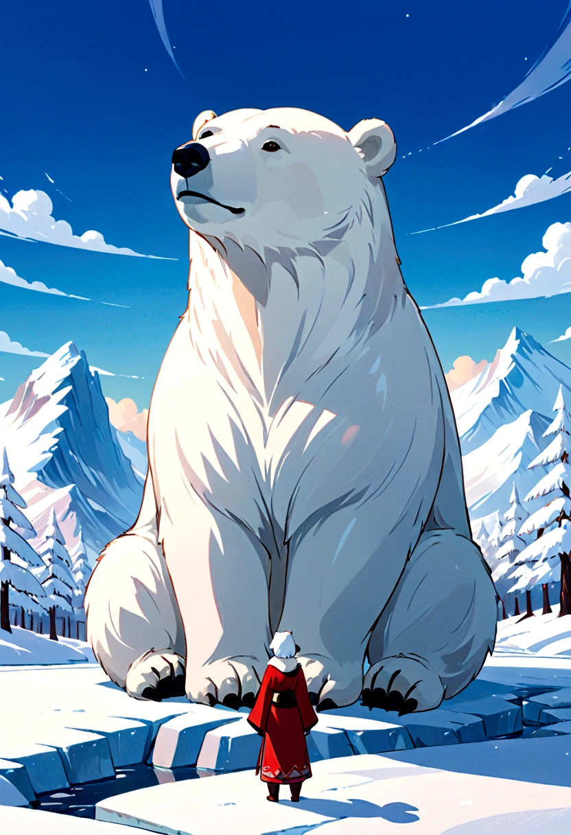 有一只戴着围巾的卡通Polar Bear, Screenshot inspired by Ma Yuanyu, Folk Art, Komono, Polar Bear, Son of Heaven, Chiba Yudai, Intermediate metaverse