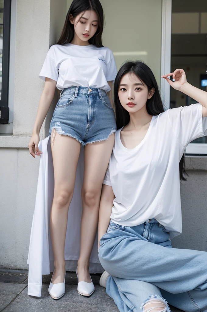 Beauty、cute、reality、good body shape、Usually exercise、Not revealingly dressed、Wear flat shoes、White T-shirt、fitted blue jeans、People from Taipei, Taiwan、Pure and elegant without being coquettish、White Moonlight、intimate、Kind