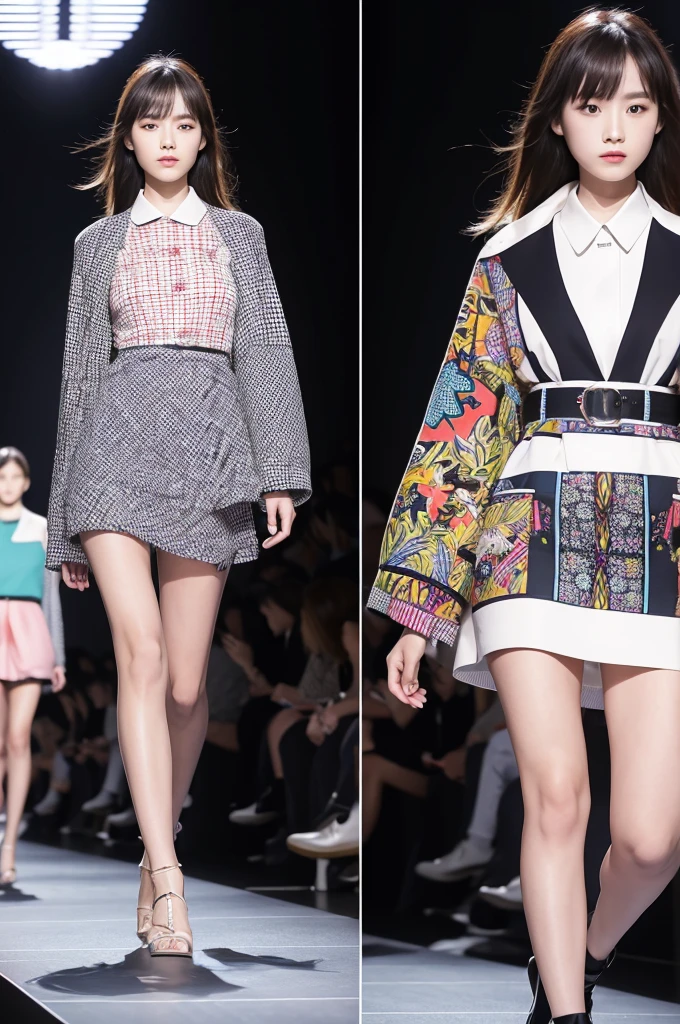 Digital Fabrics and Patterns Digitally created patterns and prints。Programmable patterns and、Real-time design。Dynamically changing patterns and graphics。The background is the Paris Fashion Week runway。