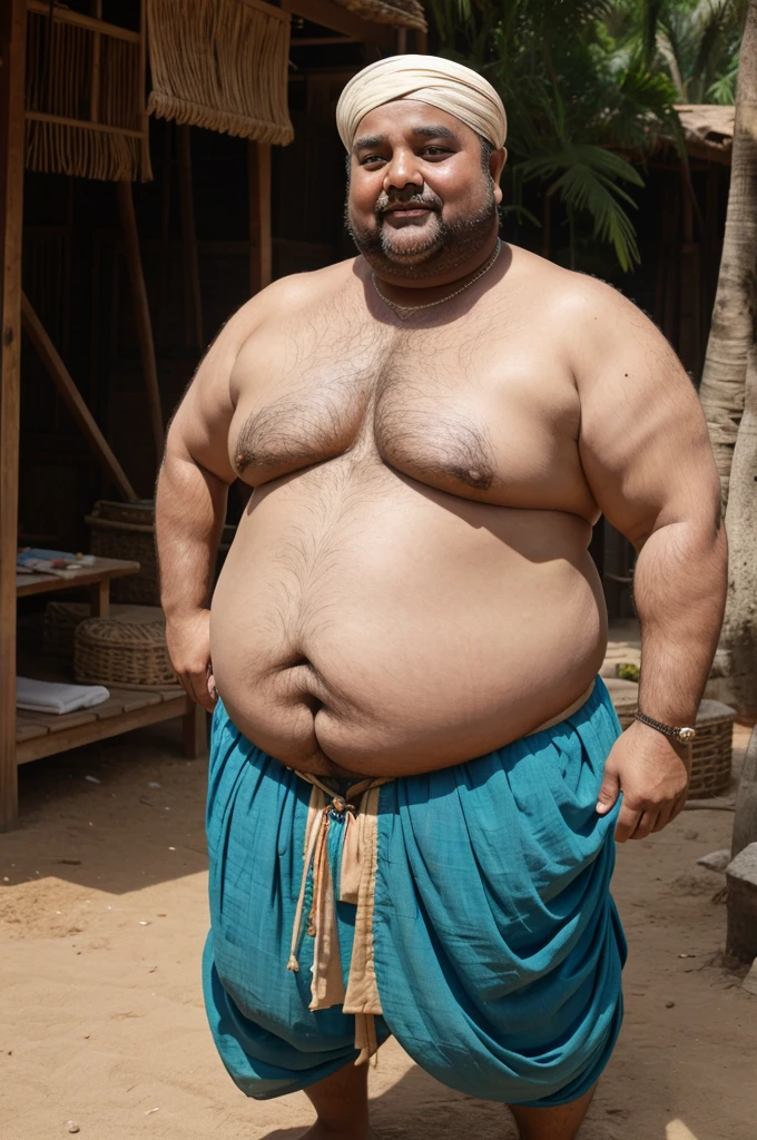 Old fat man wearing dhoti and showing his fat cubby stomach