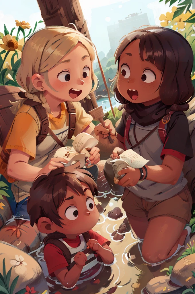 Poster design, (SFW), brown haired woman in pigtails and brown skinned woman with blonde buzz cut hair rowing with 8 women wearing black hijabs, Indonesian red eagles, spring outing, happy, the background is a small river interspersed with Indonesian roads, perfect quality, clear focus, full color, perfect face, intricate details, very low viewing angle, wide angle lens